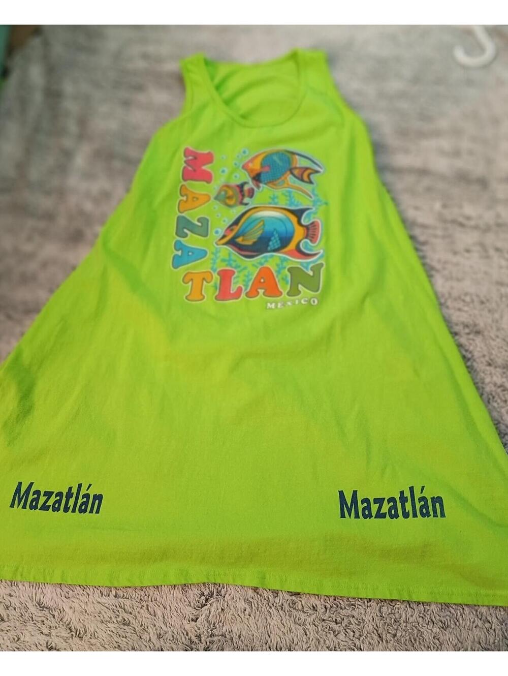 Green Fish Mazatlan Cotton Sundress Sleeveless Knee Length Round Neck Casual